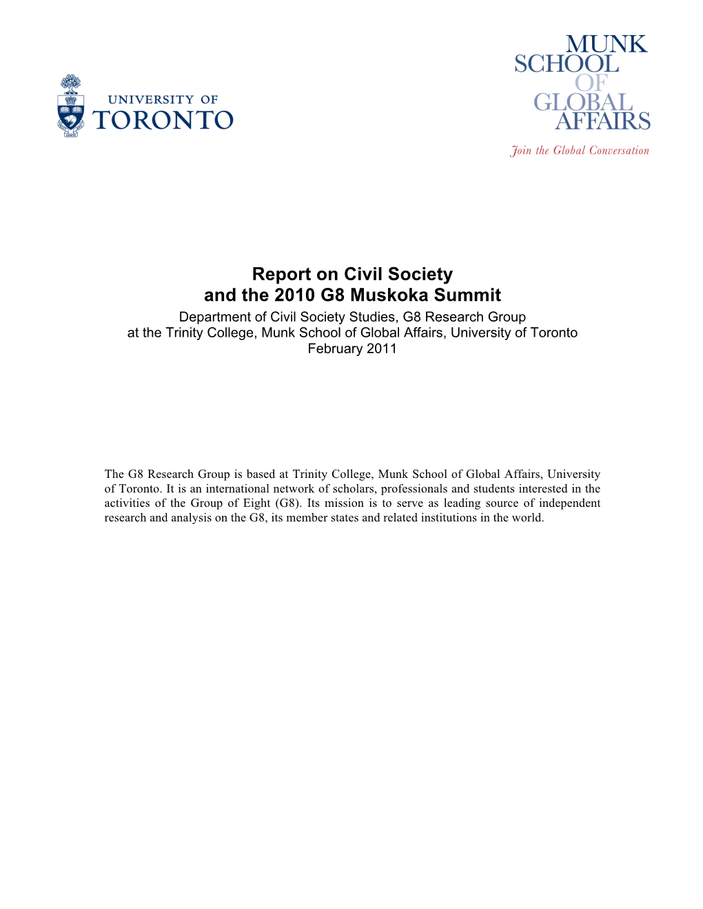 Report on Civil Society and the 2010 G8 Muskoka Summit
