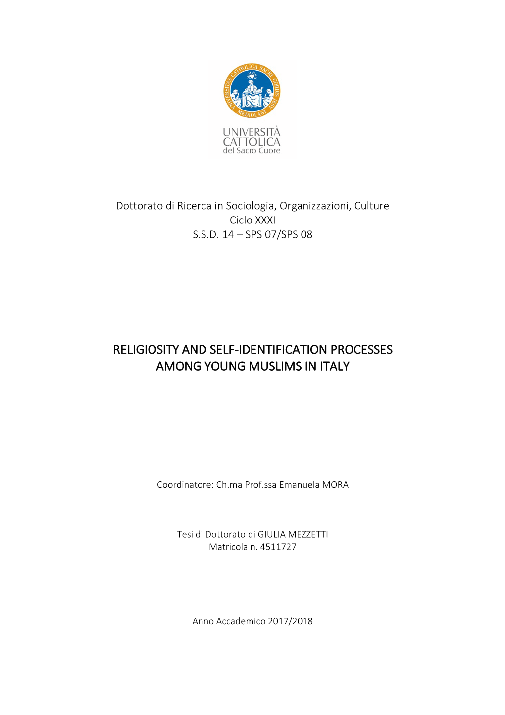 Religiosity and Self-Identification Processes Among Young Muslims in Italy