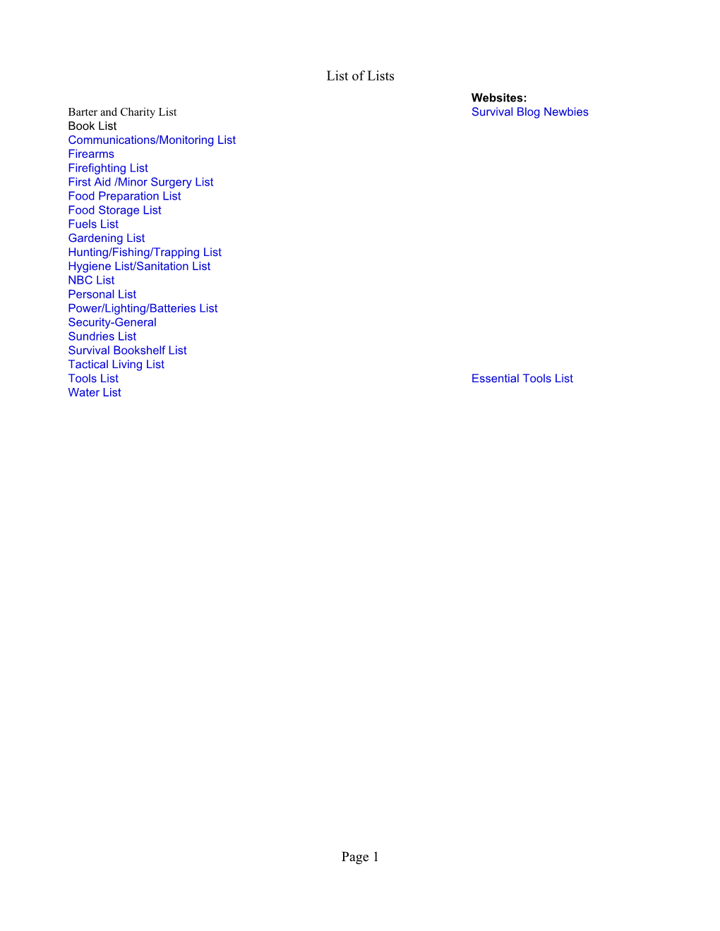 List of Lists Page 1