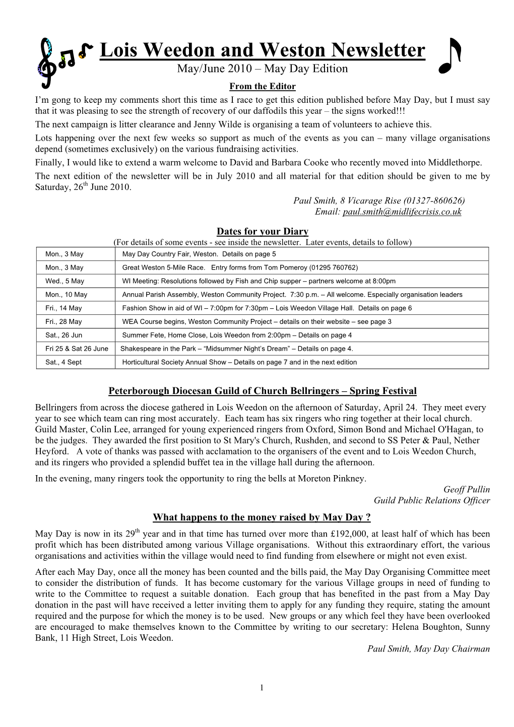 Lois Weedon and Weston Newsletter
