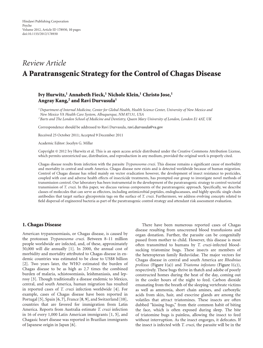 A Paratransgenic Strategy for the Control of Chagas Disease