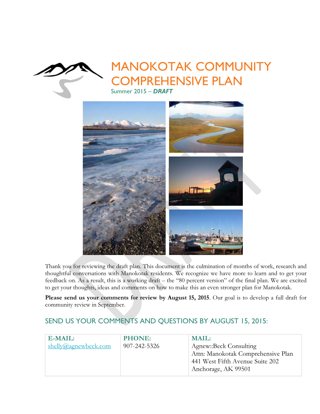MANOKOTAK COMMUNITY COMPREHENSIVE PLAN Summer 2015 – DRAFT