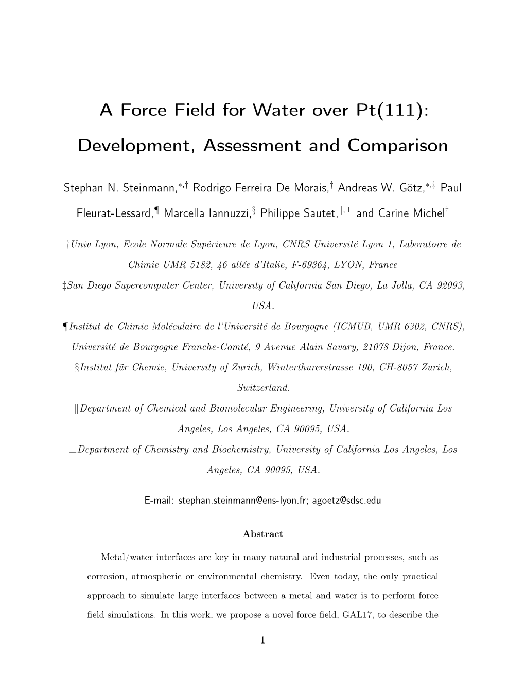 A Force Field for Water Over Pt(111): Development, Assessment and Comparison