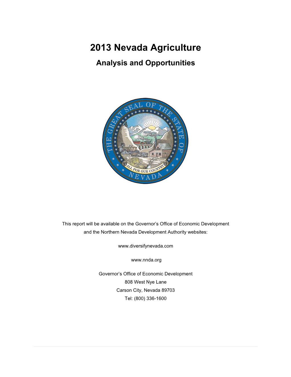 2013 Nevada Agriculture Analysis and Opportunities