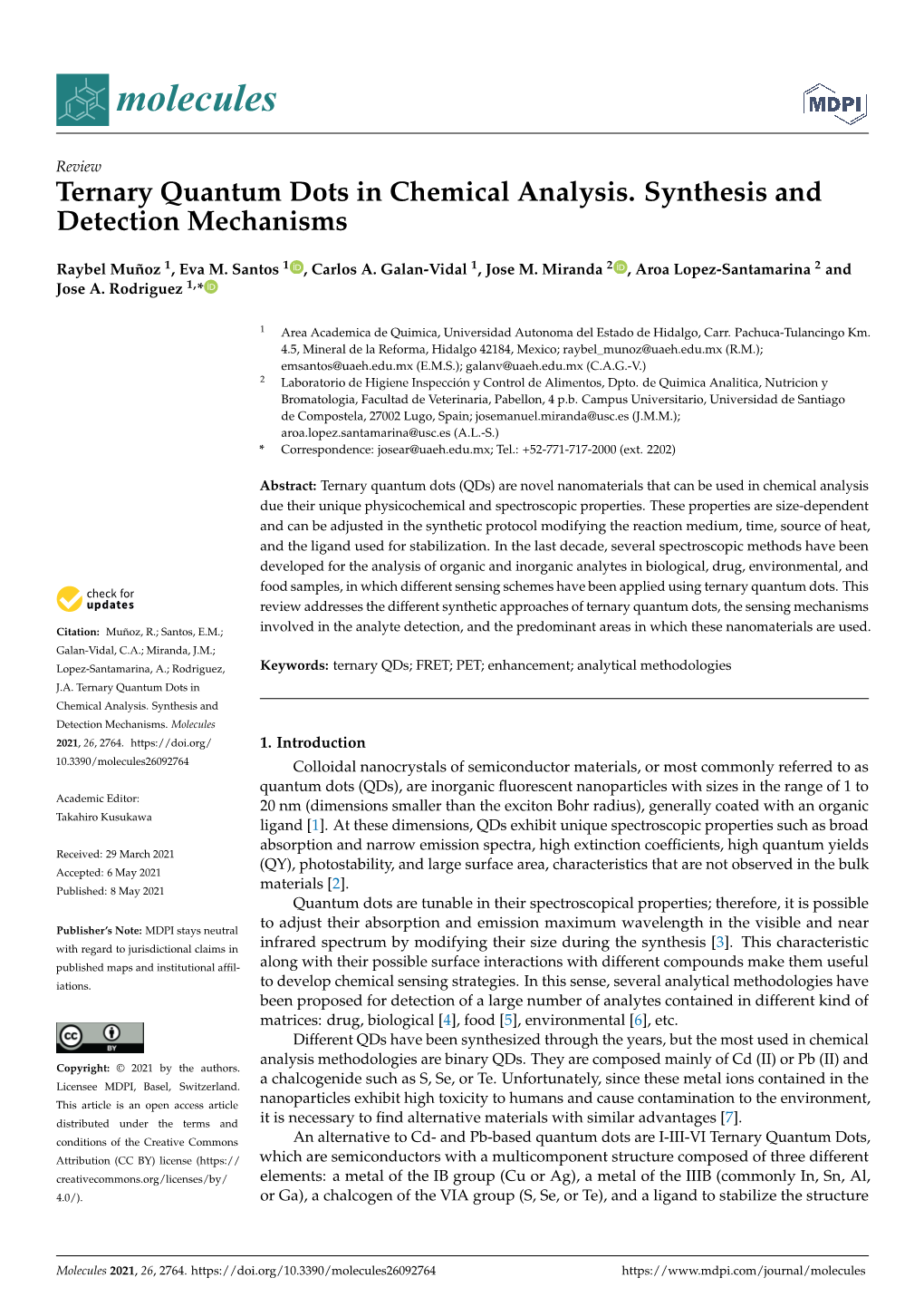 Ternary Quantum Dots in Chemical Analysis. Synthesis and Detection Mechanisms