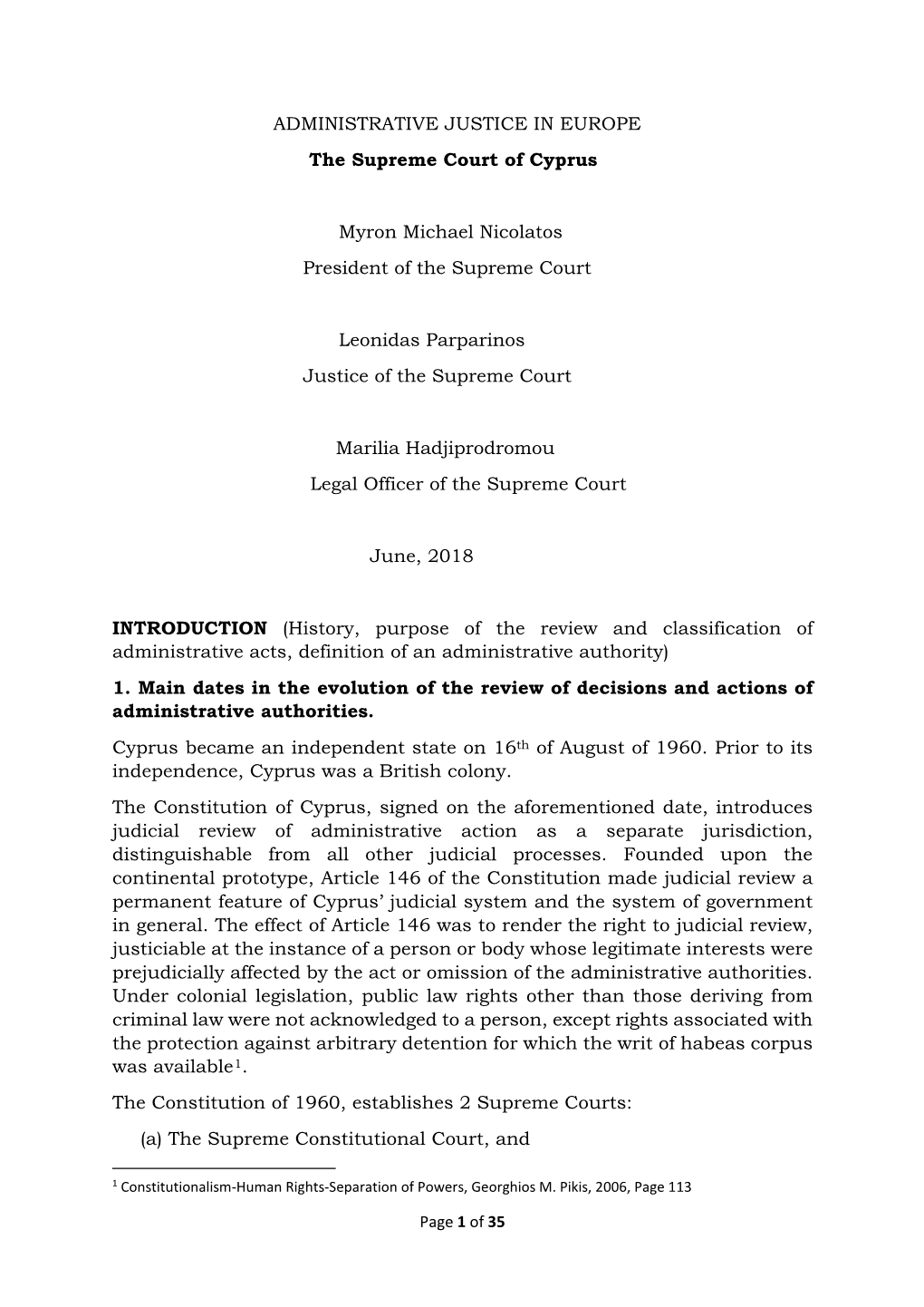 ADMINISTRATIVE JUSTICE in EUROPE the Supreme Court of Cyprus