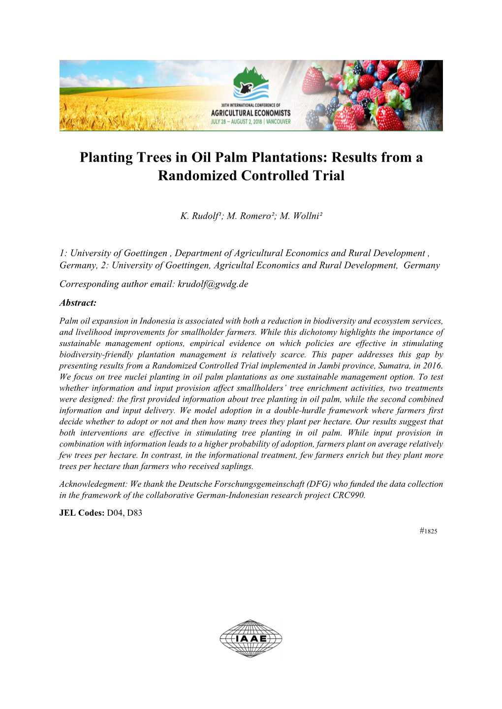 Planting Trees in Oil Palm Plantations: Results from a Randomized Controlled Trial