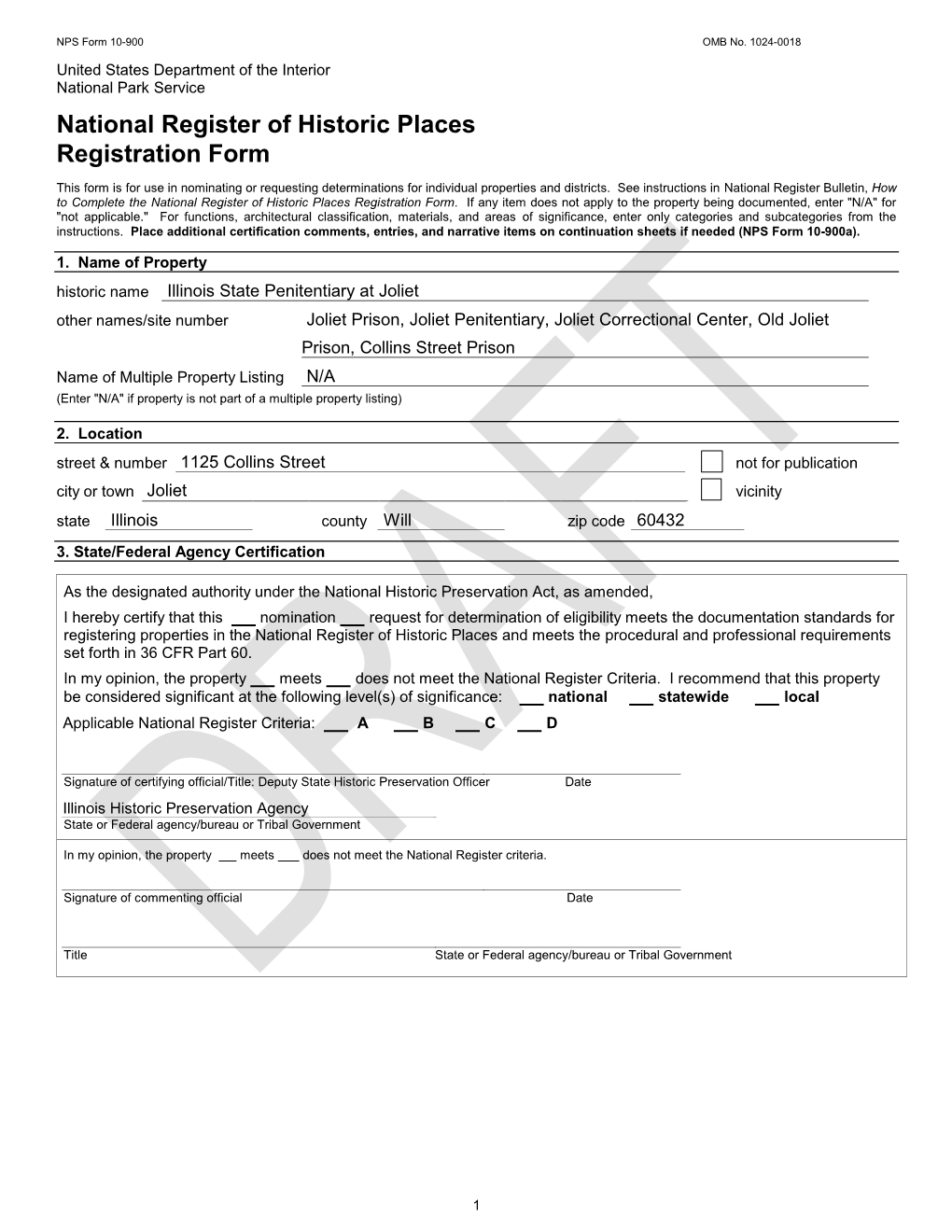 NPS Form 10 900 OMB No. 1024 0018