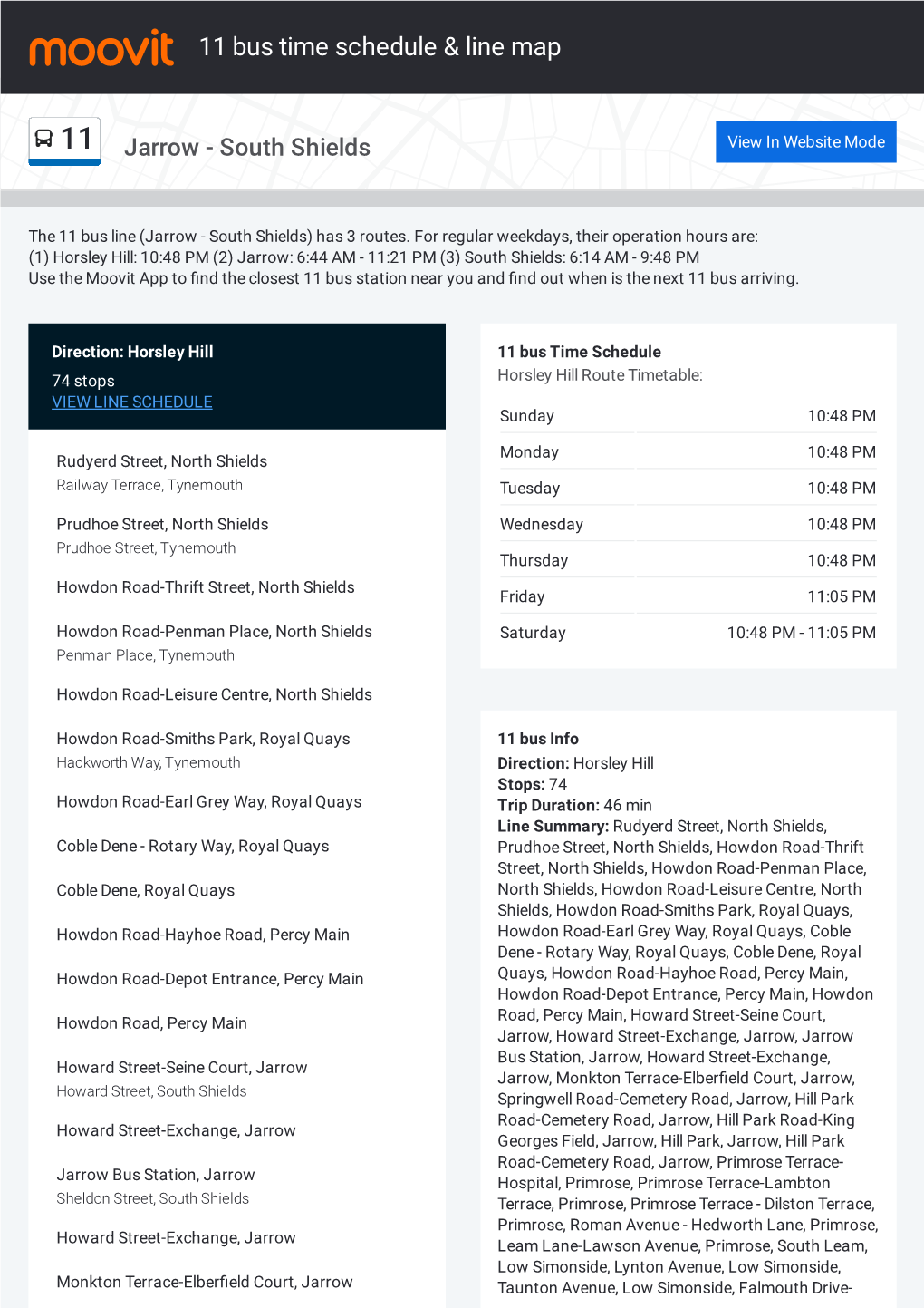 11 Bus Time Schedule & Line Route