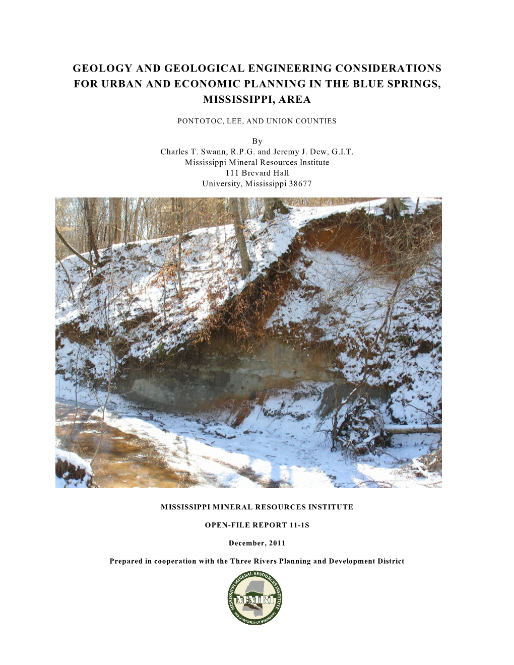 Geology and Geological Engineering Considerations for Urban and Economic Planning in the Blue Springs, Mississippi, Area