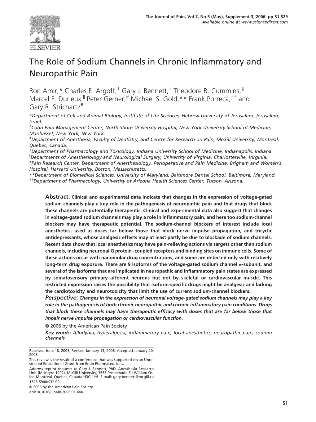 The Role of Sodium Channels in Chronic Inflammatory And