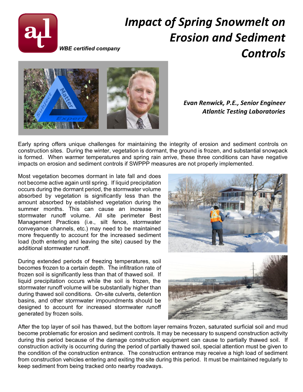 Impact of Spring Snowmelt on Erosion and Sediment Controls