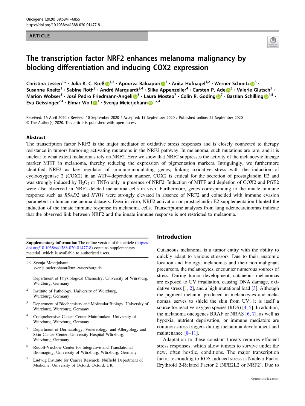 The Transcription Factor NRF2 Enhances Melanoma Malignancy by Blocking Differentiation and Inducing COX2 Expression