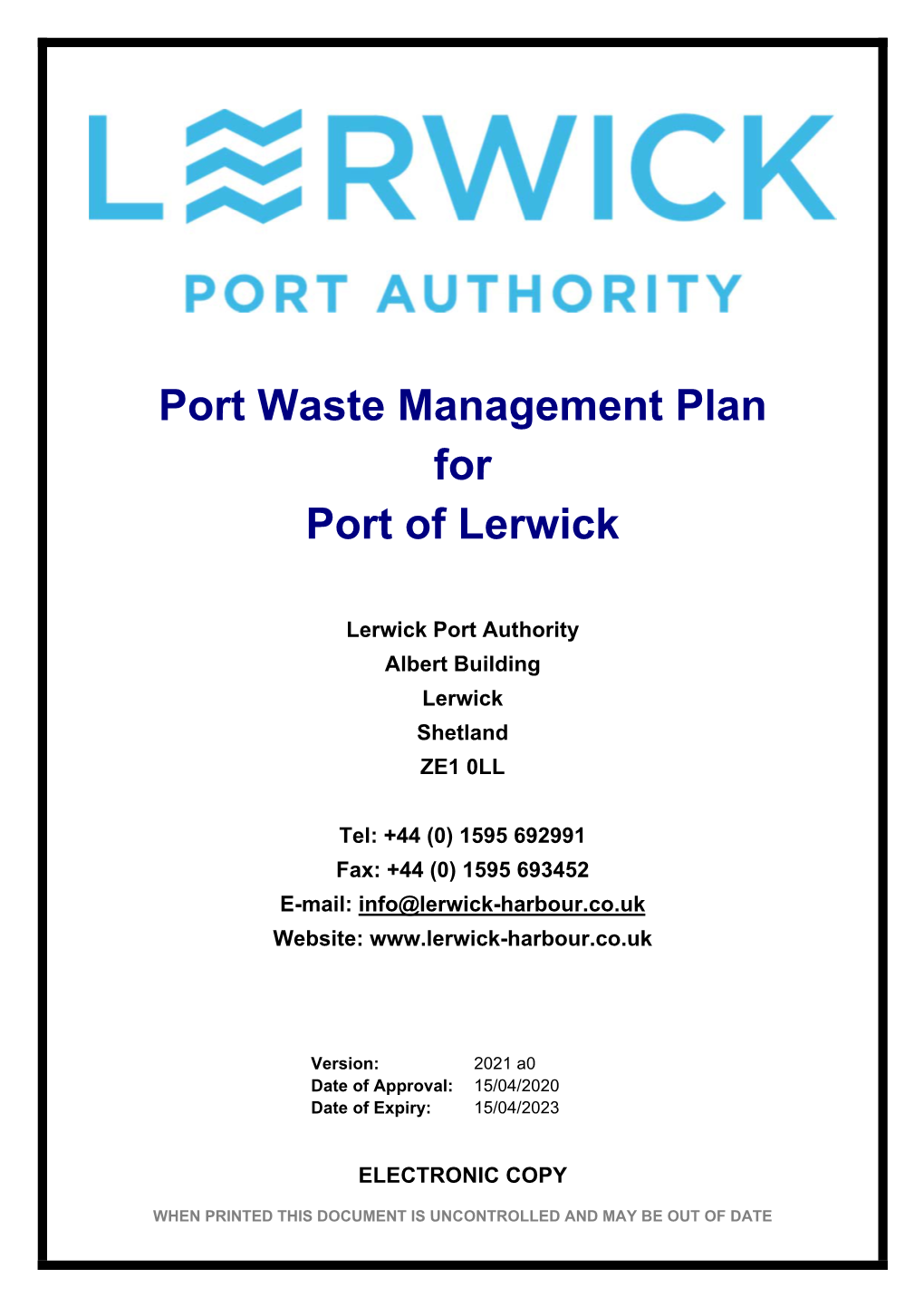 Port Waste Management Plan for Port of Lerwick