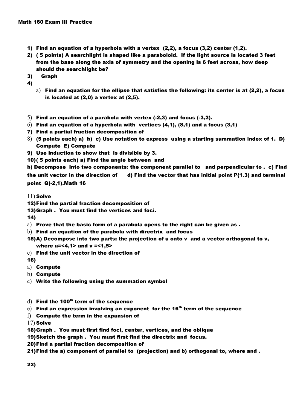 Math 160 Exam III Practice