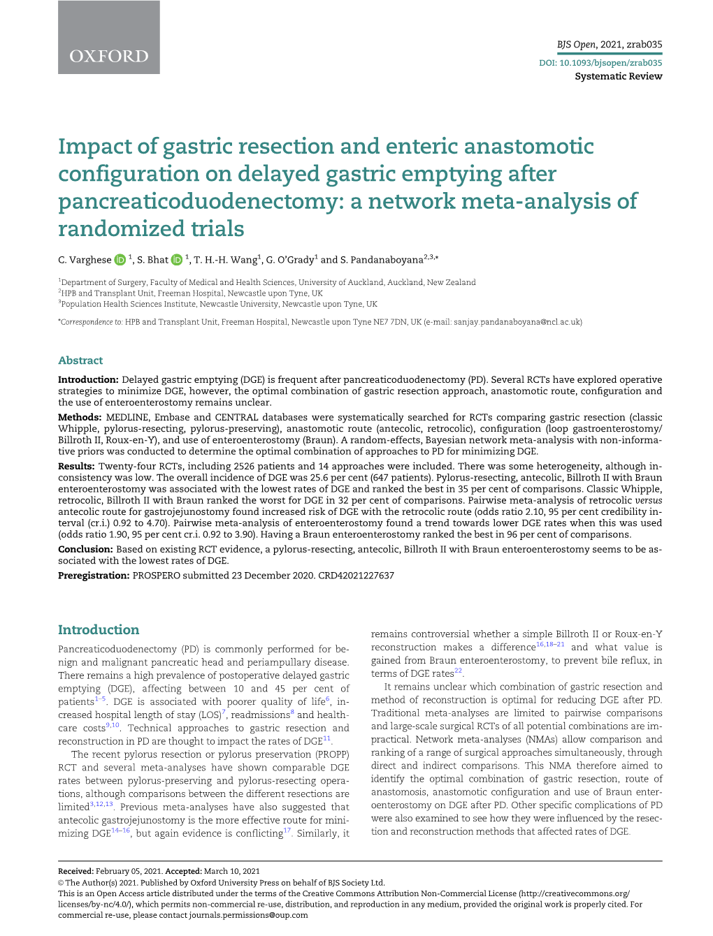 Impact of Gastric Resection and Enteric Anastomotic