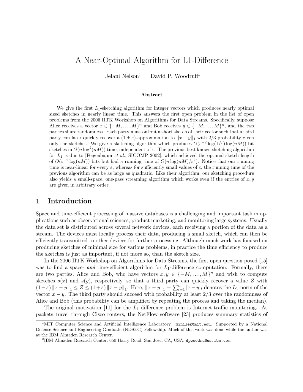 A Near-Optimal Algorithm for L1-Difference