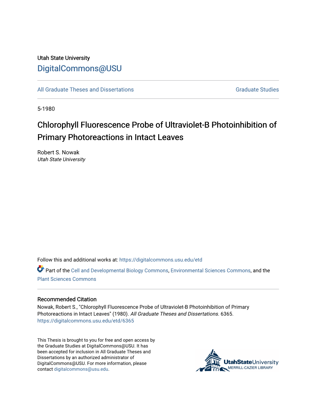 Chlorophyll Fluorescence Probe of Ultraviolet-B Photoinhibition of Primary Photoreactions in Intact Leaves