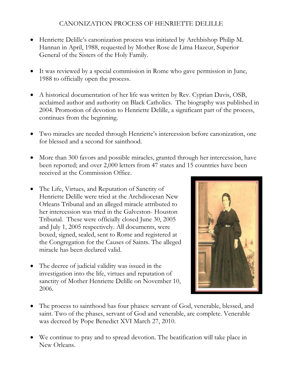 CANONIZATION PROCESS of HENRIETTE DELILLE • Henriette