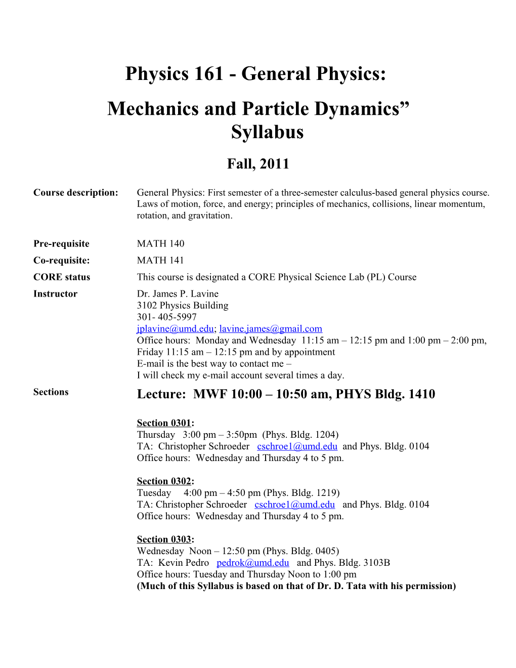 Physics 141 - Principles of Physics