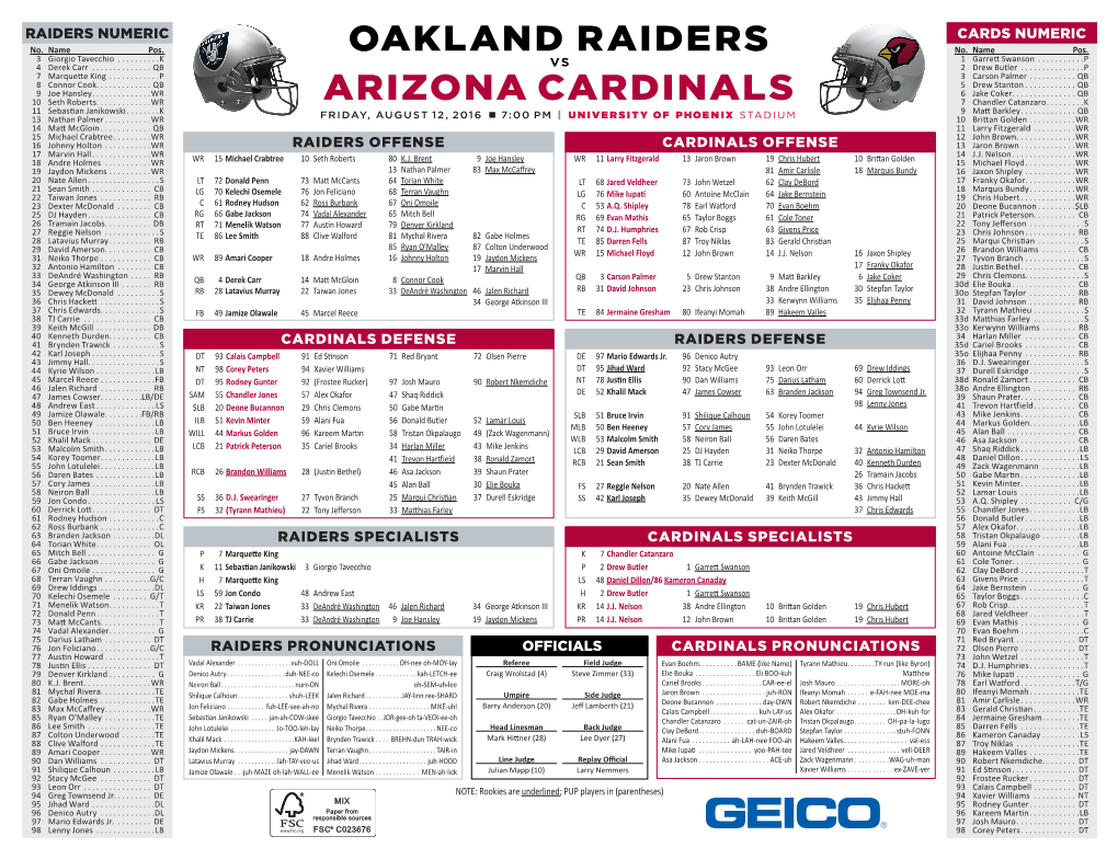 Oakland Raiders Arizona Cardinals