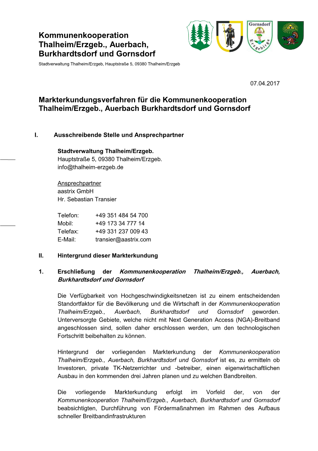 Kommunenkooperation Thalheim/Erzgeb., Auerbach, Burkhardtsdorf Und Gornsdorf Stadtverwaltung Thalheim/Erzgeb, Hauptstraße 5, 09380 Thalheim/Erzgeb