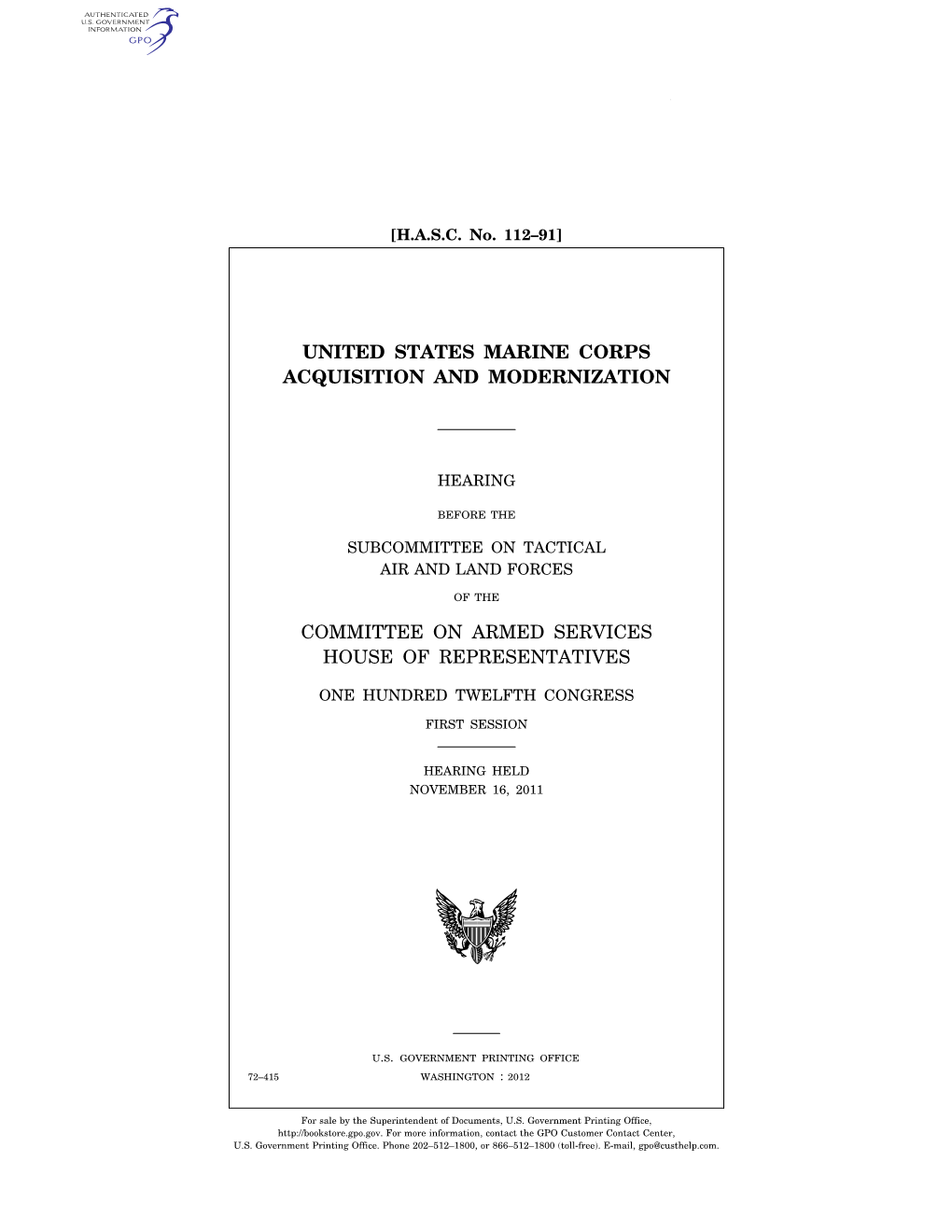 United States Marine Corps Acquisition and Modernization