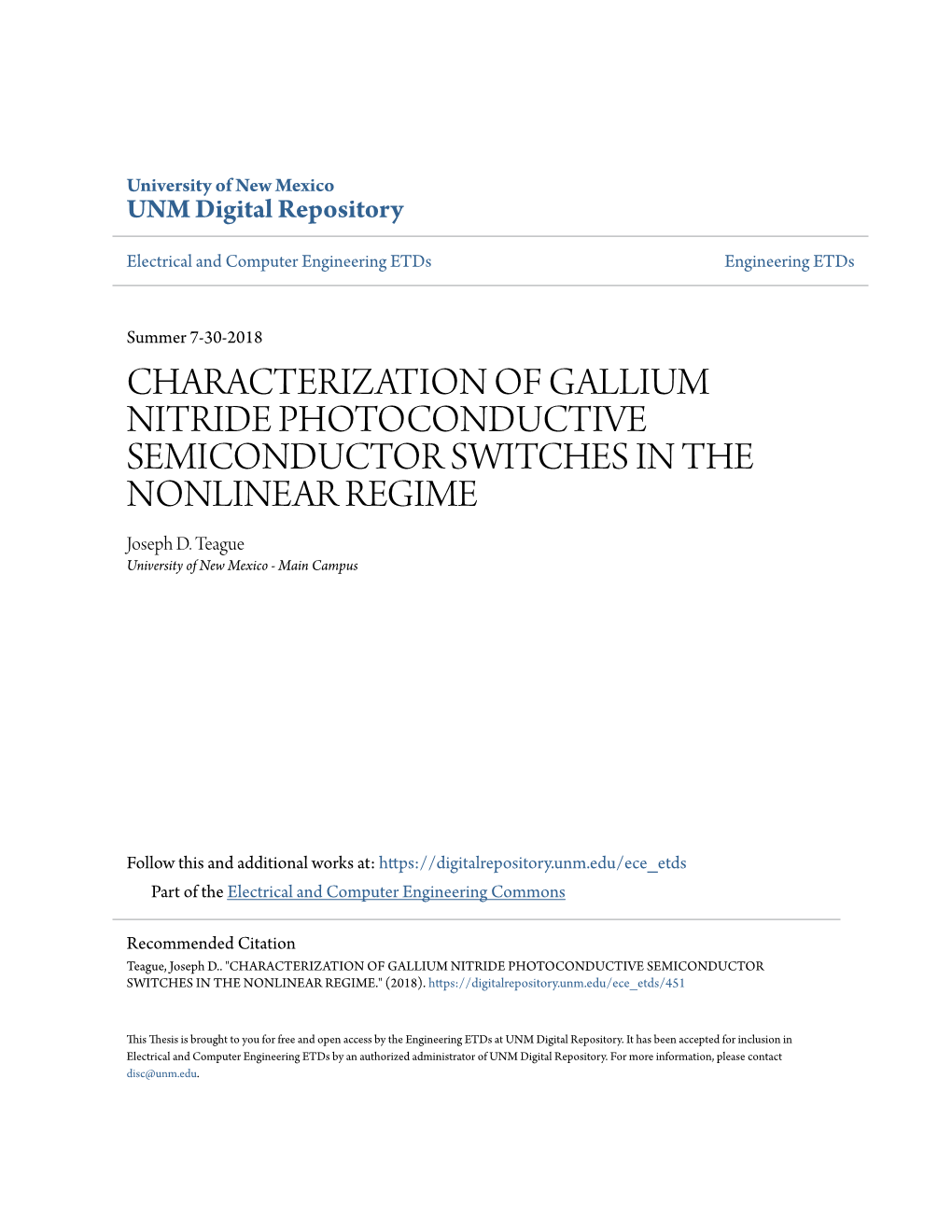 CHARACTERIZATION of GALLIUM NITRIDE PHOTOCONDUCTIVE SEMICONDUCTOR SWITCHES in the NONLINEAR REGIME Joseph D