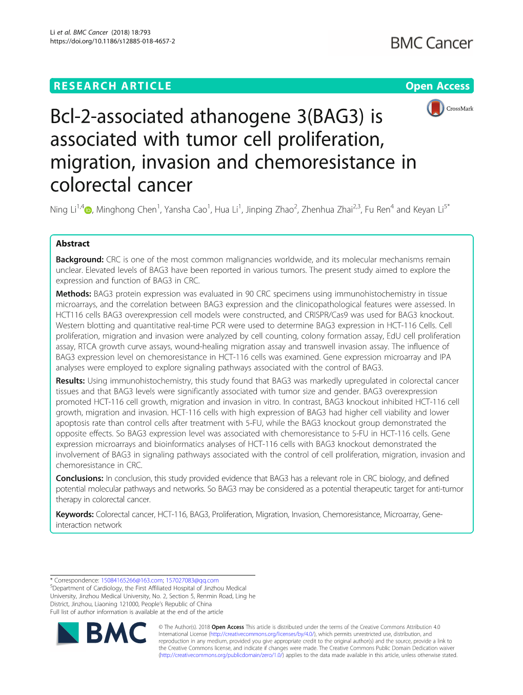 Bcl-2-Associated Athanogene 3(BAG3) Is Associated with Tumor