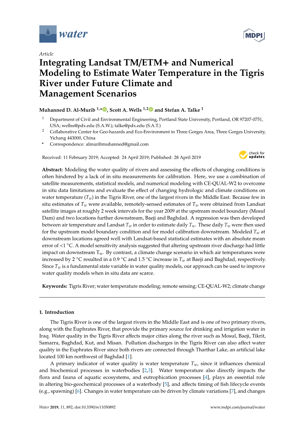 Integrating Landsat TM/ETM+ and Numerical Modeling to Estimate Water Temperature in the Tigris River Under Future Climate and Management Scenarios