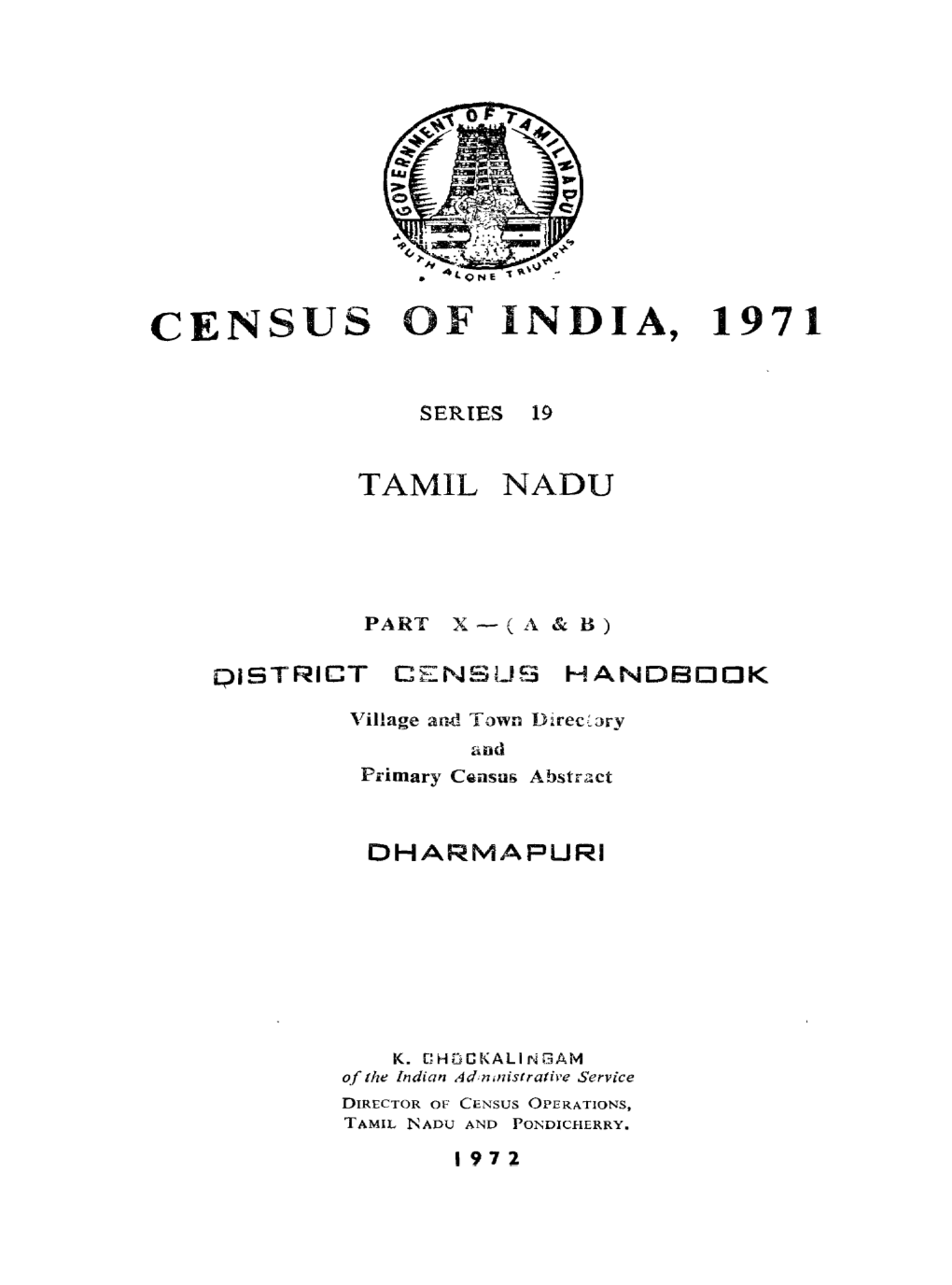 District Census Handbook, Dharmapuri, Part X-(A & B), Series-19