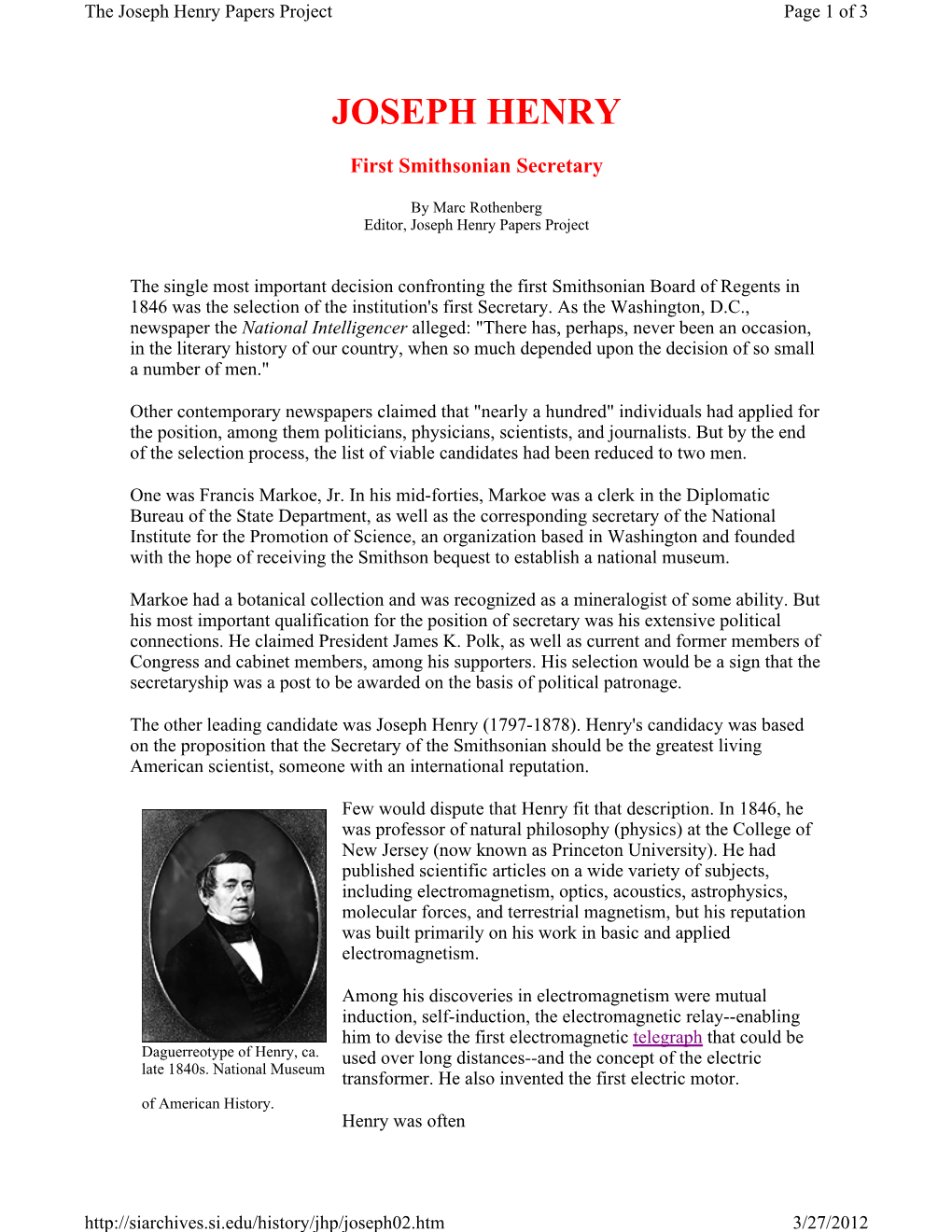 Joseph Henry: First Smithsonian Secretary