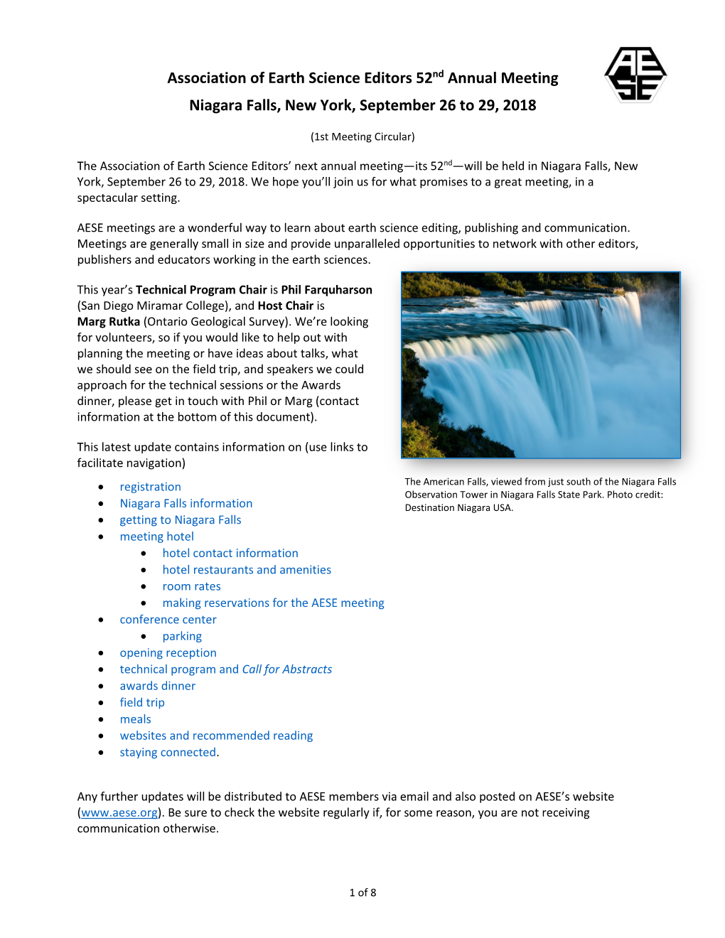 Association of Earth Science Editors 52Nd Annual Meeting Niagara Falls, New York, September 26 to 29, 2018