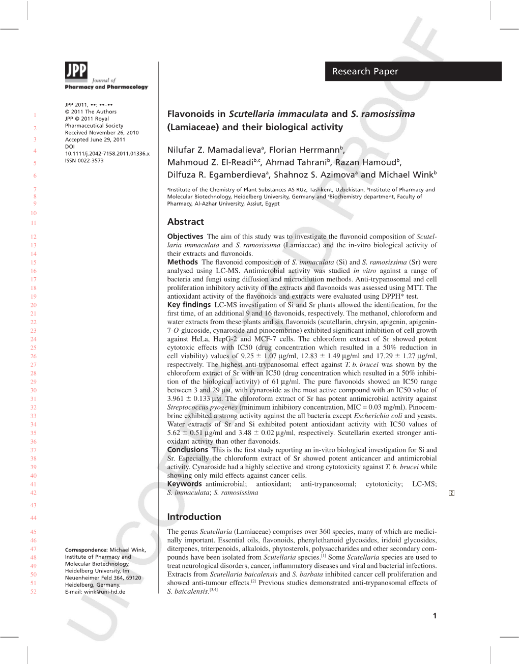 Lamiaceae) and Their Biological Activityjphp 1336 1..13 Received November 26, 2010 3 Accepted June 29, 2011 DOI a B 4 10.1111/J.2042-7158.2011.01336.X Nilufar Z