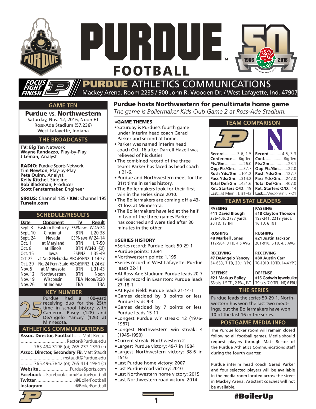 PURDUE ATHLETICS COMMUNICATIONS Mackey Arena, Room 2235 / 900 John R