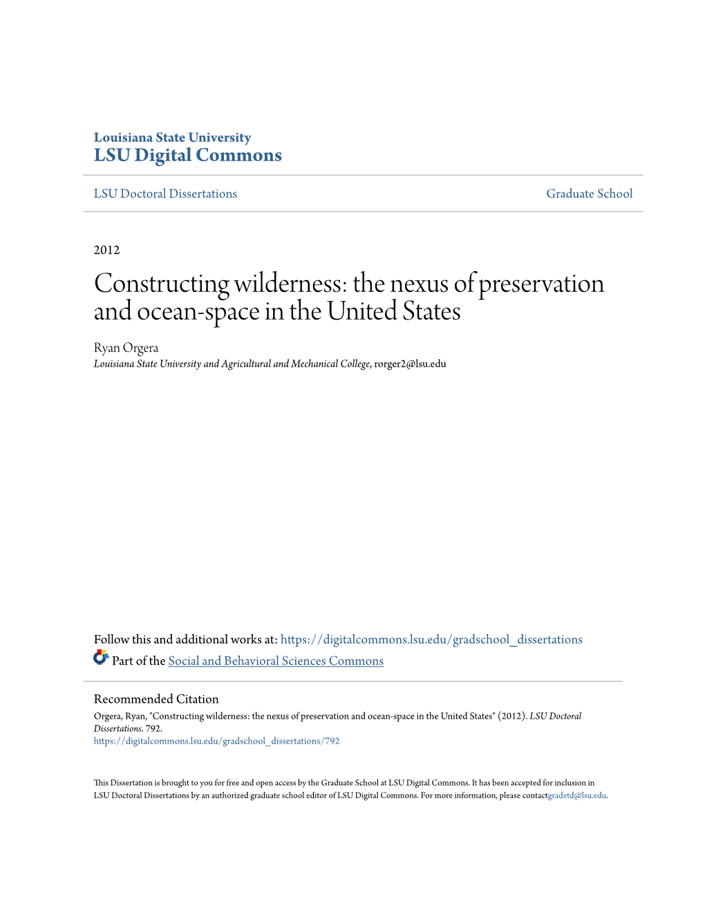 Constructing Wilderness: the Nexus of Preservation and Ocean-Space In