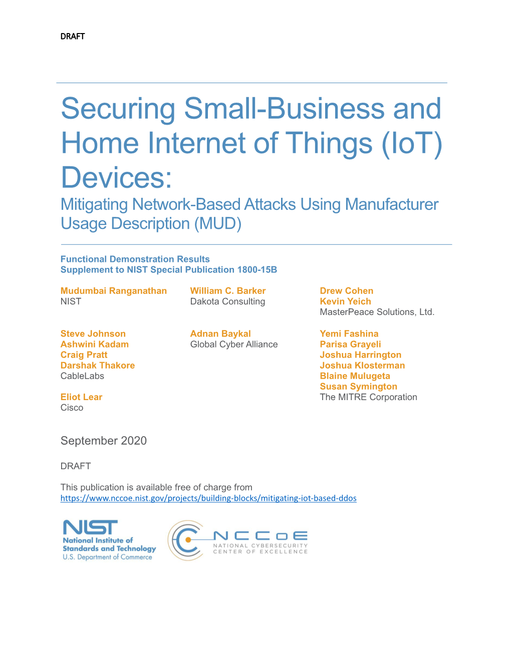 Iot) Devices: Mitigating Network-Based Attacks Using Manufacturer Usage Description (MUD)