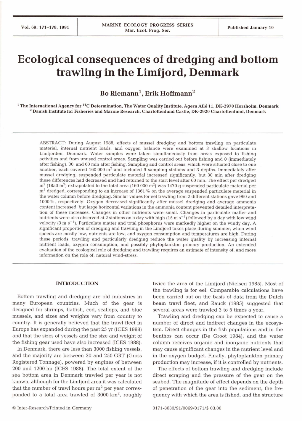 Ecological Consequences of Dredging and Bottom Trawling in the Limfjord, Denmark
