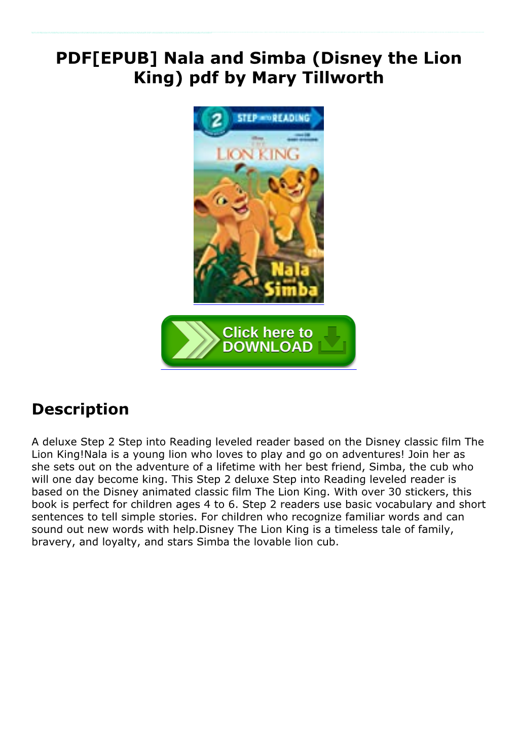 Nala and Simba (Disney the Lion King) Pdf by Mary Tillworth