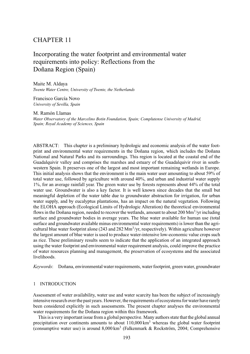 CHAPTER 11 Incorporating the Water Footprint and Environmental Water