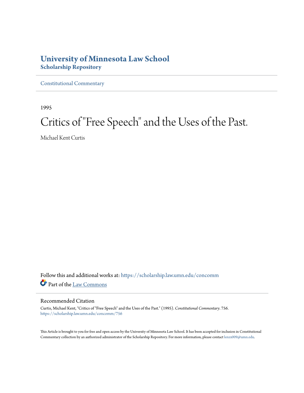 Free Speech" and the Uses of the Past