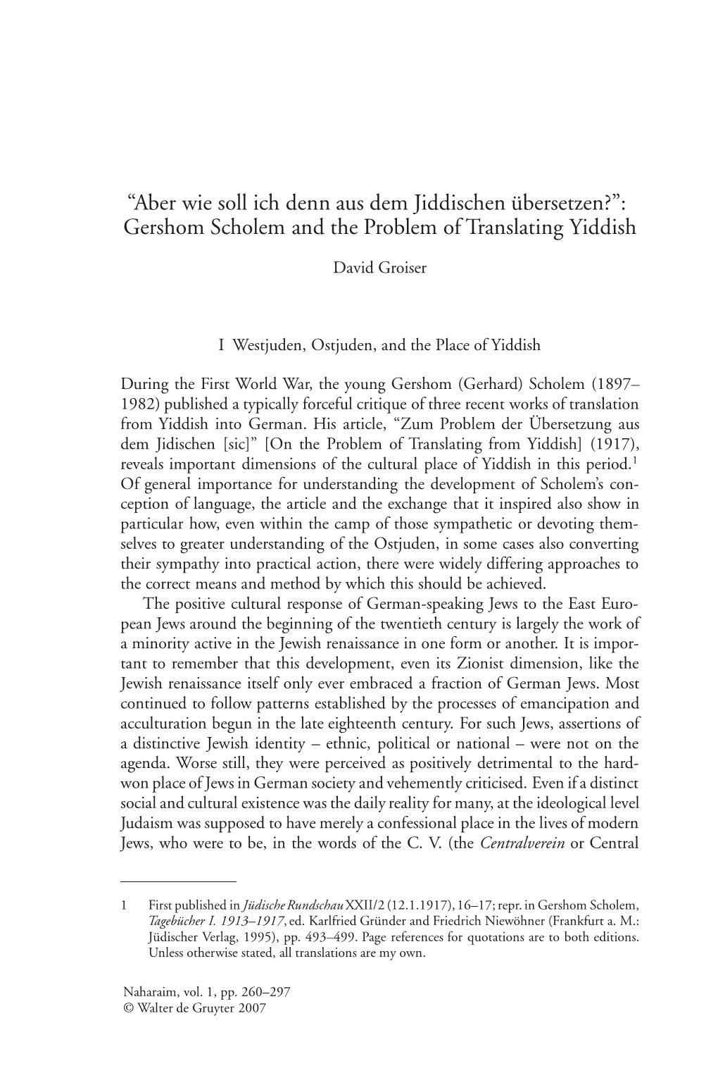 Gershom Scholem and the Problem of Translating Yiddish