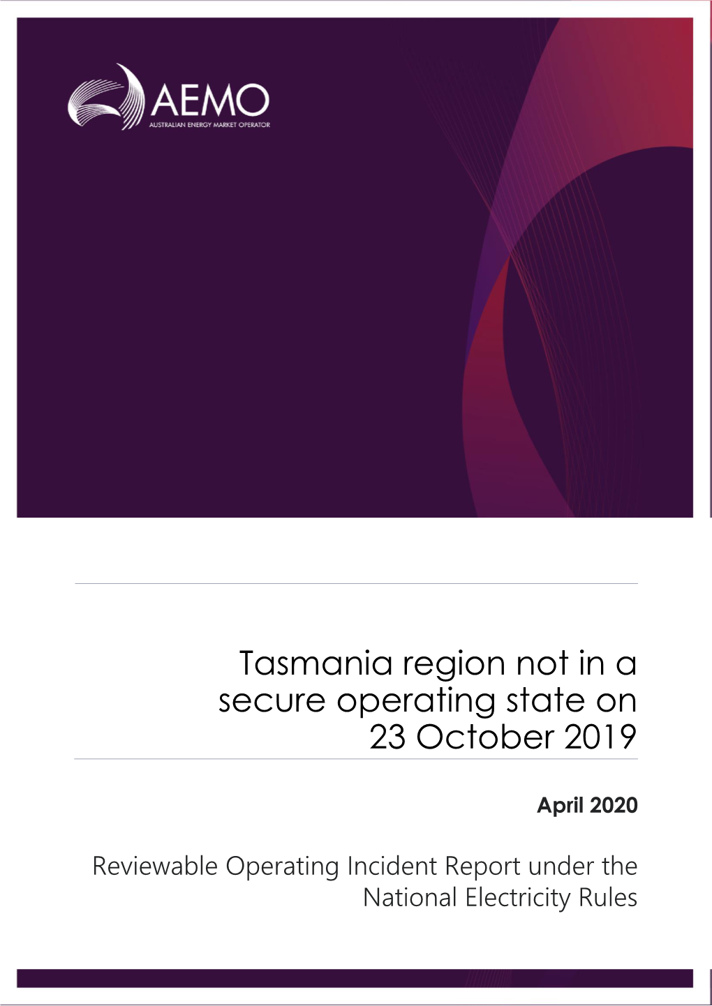 Tasmania Region Not in a Secure Operating State on 23 October 2019