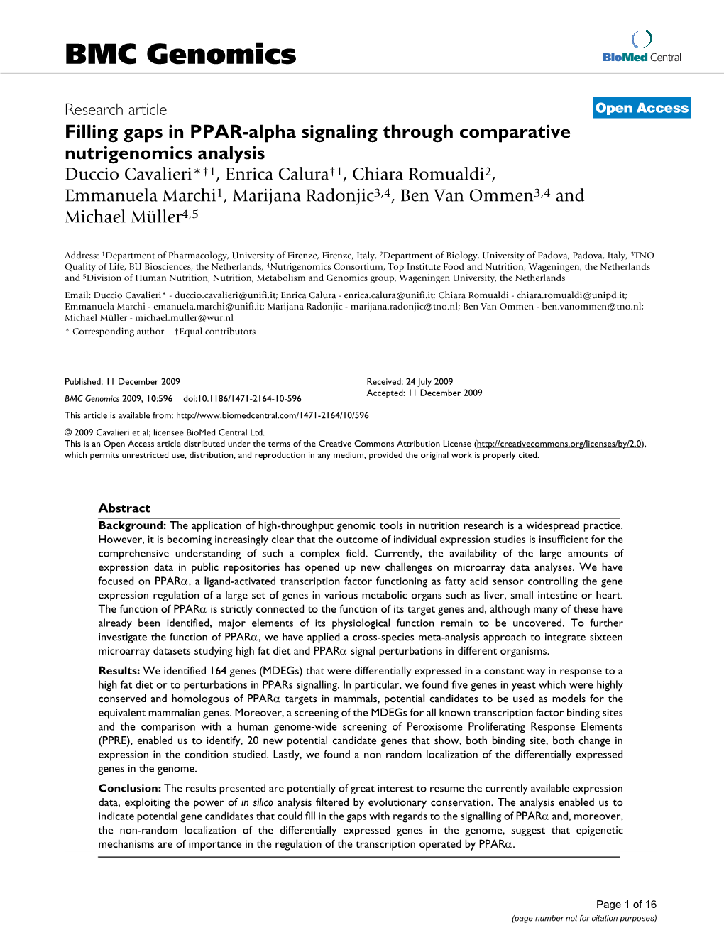 Filling Gaps in PPAR-Alpha Signaling Through Comparative Nutrigenomics Analysis