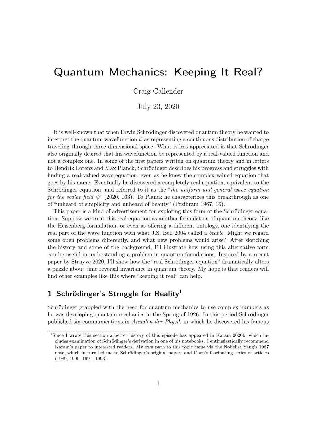 Quantum Mechanics: Keeping It Real?