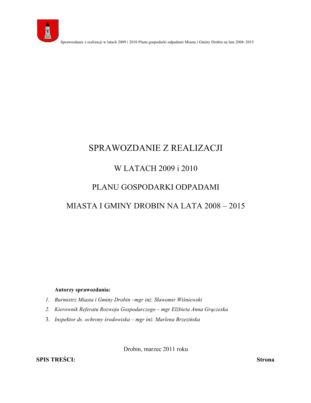 Sprawozdanie Z Realizacji W Latach 2009-2010 Planu