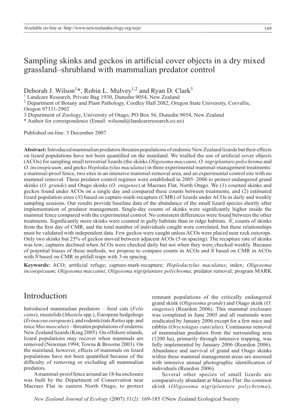 Sampling Skinks and Geckos in Artificial Cover Objects in a Dry Mixed Grassland–Shrubland with Mammalian Predator Control