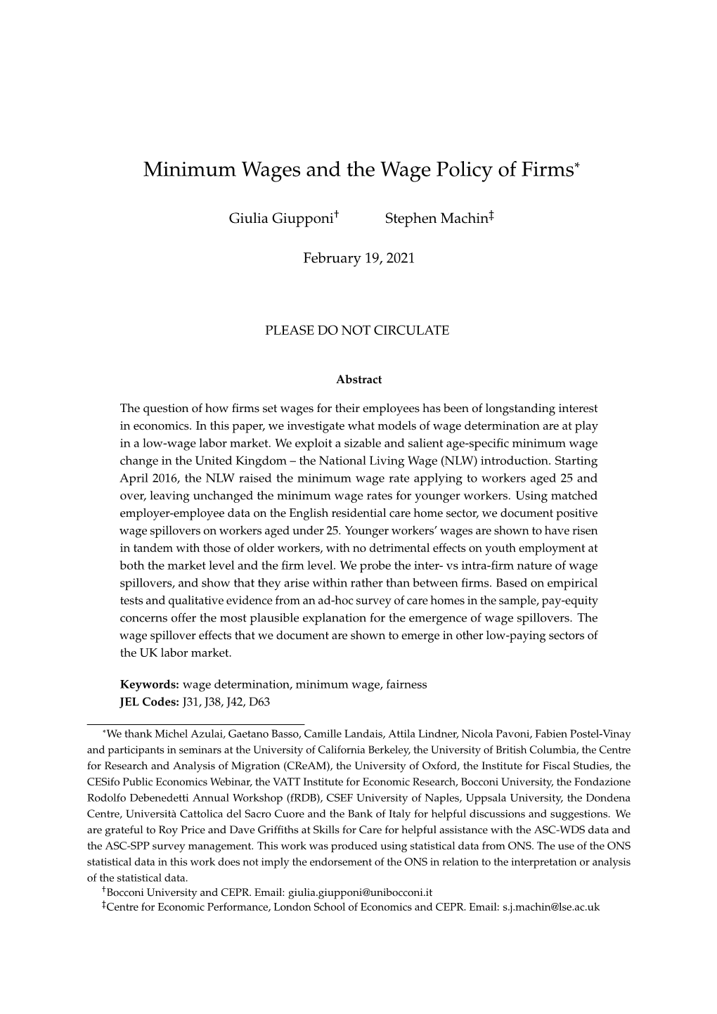 Minimum Wages and the Wage Policy of Firms*