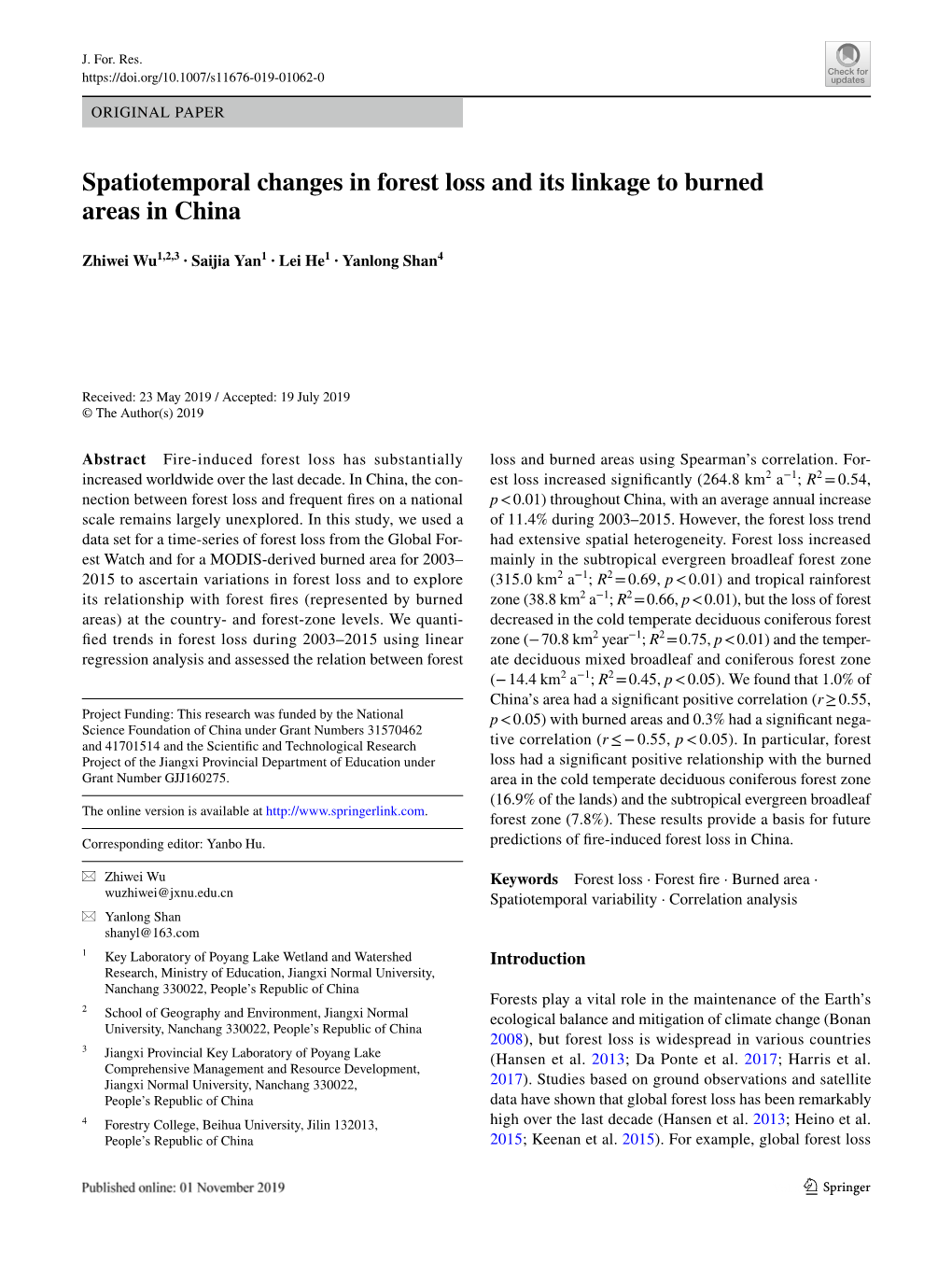 Spatiotemporal Changes in Forest Loss and Its Linkage to Burned Areas in China