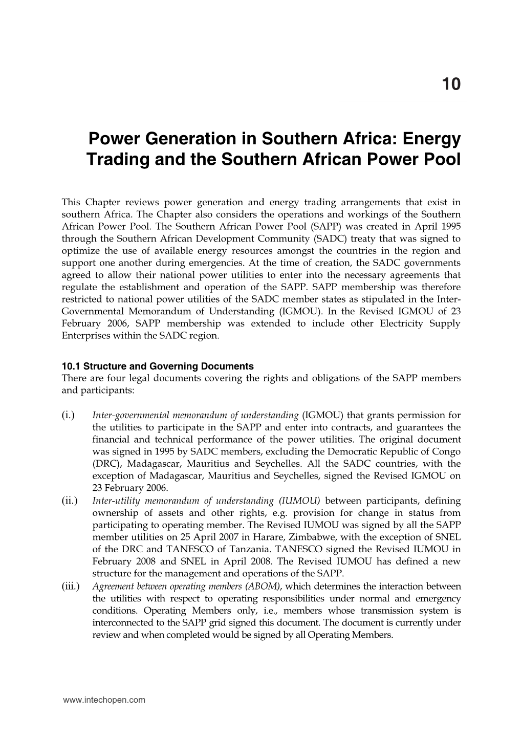 Energy Trading and the Southern African Power Pool 10